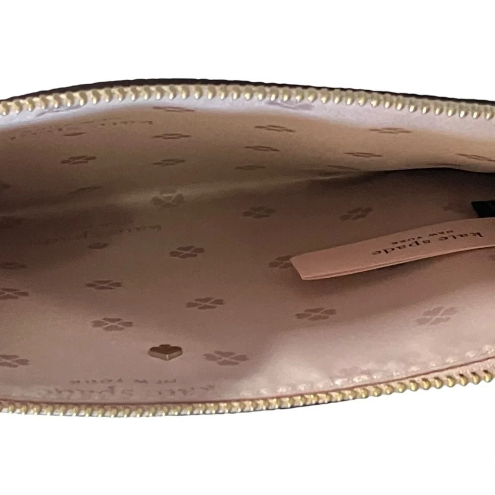 Kate Spade New‎ York Wristlet Clutch Pink Beige Leather Zip Top Purse Bag